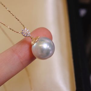 锦鸿珠宝18k金复古拉丝珍珠吊坠托厚实空托diy配件AU750精致显气质简约