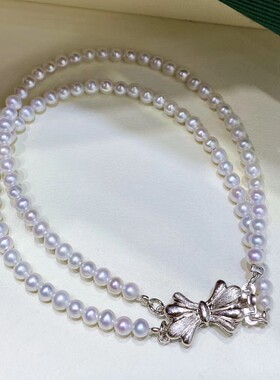 强光淡水ak珍珠双层手链冷光银白色珍珠3mm媲美海水澳白手链超值