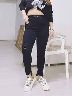 300斤设计感裤脚开叉切口弹力裤舒适百搭休闲裤hello胖妞大码女装