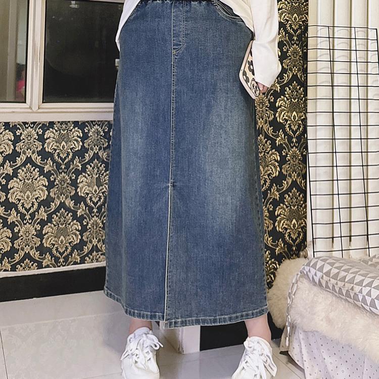 开叉半身裙牛仔裙hello胖妞