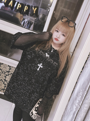 星空袖假两件T恤hello胖妞特大码