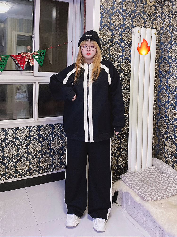 潮流两件套运动套装大码加绒保暖