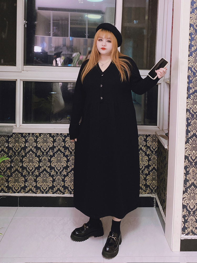 260斤通勤针织连衣裙胖妞简约