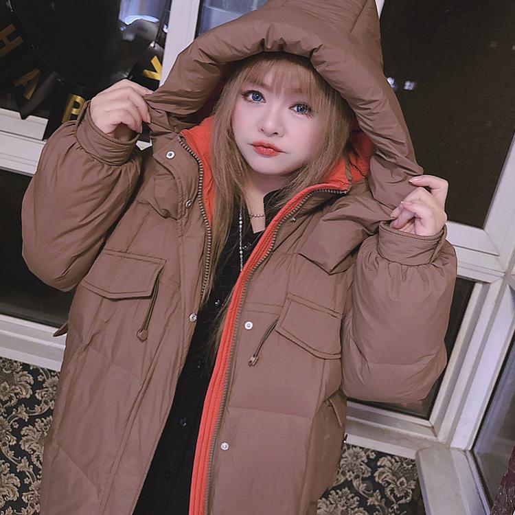 中长款羽绒服hello胖妞简约撞色