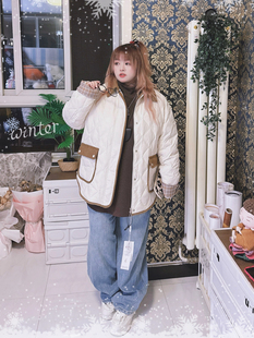胖mm 女装 280斤简约老钱风格 子拼接羽绒服保暖外套hello胖妞特大码