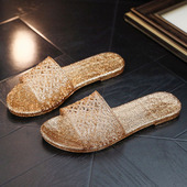 水晶熟胶镂空老式 拖鞋 居家用浴室防滑海滩外穿凉拖女夏不烧脚洋气
