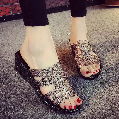 水晶厚底度假上班外穿凉拖鞋防滑