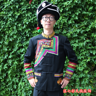 精品绣花男装外衣双层面料凉山彝族龙纹男装单衣民族服装长袖外套