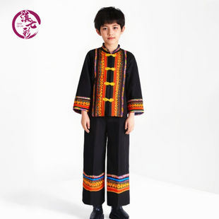 贵州小布衣男童装小布依族男童套装黑色长袖长裤民族服装节日活动