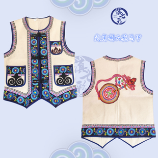 滇七彩帆布绣花尖角马甲尖角喇叭花石榴花马夹云南民族风男女马褂