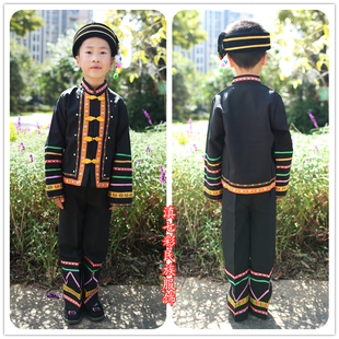 拉祜族男童装拉祜族男装少数民族服装 葫芦丝演出服装 黑色男套装