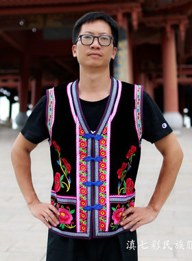 龙扣一枝花马甲民族特色绣花马褂