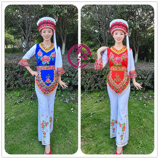 精品绣花白族女装云南大理金花服饰少数民族服装红色宝蓝色套装
