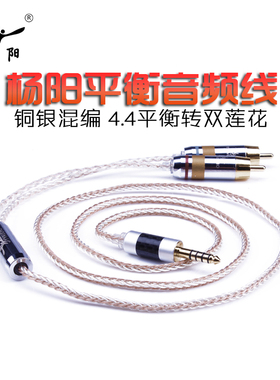 杨阳4.4MM平衡 一分二转2RCA双莲头音频线7N单晶铜纯银混编转接线