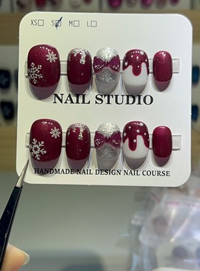 穿戴甲短款新款美甲手工高级猫眼穿戴成品樱桃贴片显白纯手工指甲