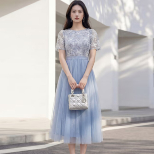 蓝色年会晚礼服女主持人2026新款宴会高端声乐艺考学生日成人长裙