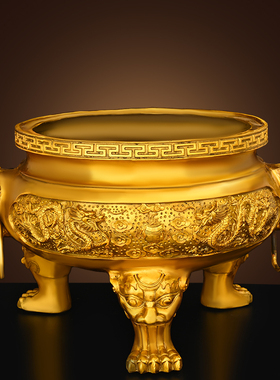 铜双龙香炉三足香炉鼎家用龙戏珠超大特大号寺院供奉香炉大尺寸纯