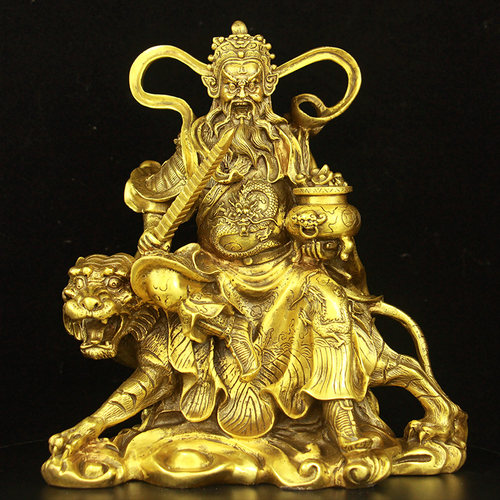 全铜武财神赵公明神像骑虎摆件