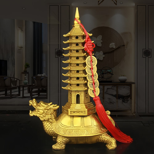 黄铜龙龟文昌塔摆件龙龟摆件九层文昌塔客厅书房办公室家居摆件纯 - 封面