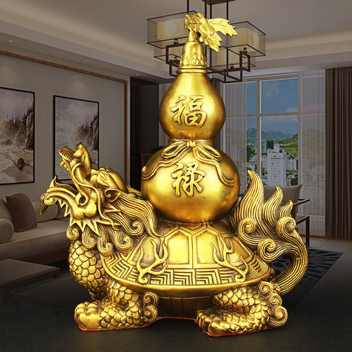纯黄铜龙龟摆件背葫芦装饰品客厅