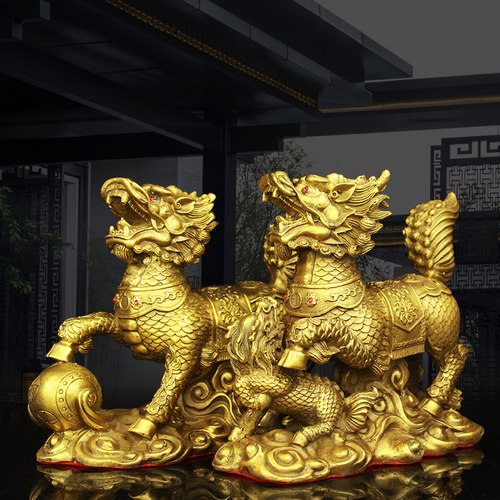 戏珠客厅玄关国标黄铜神兽全铜