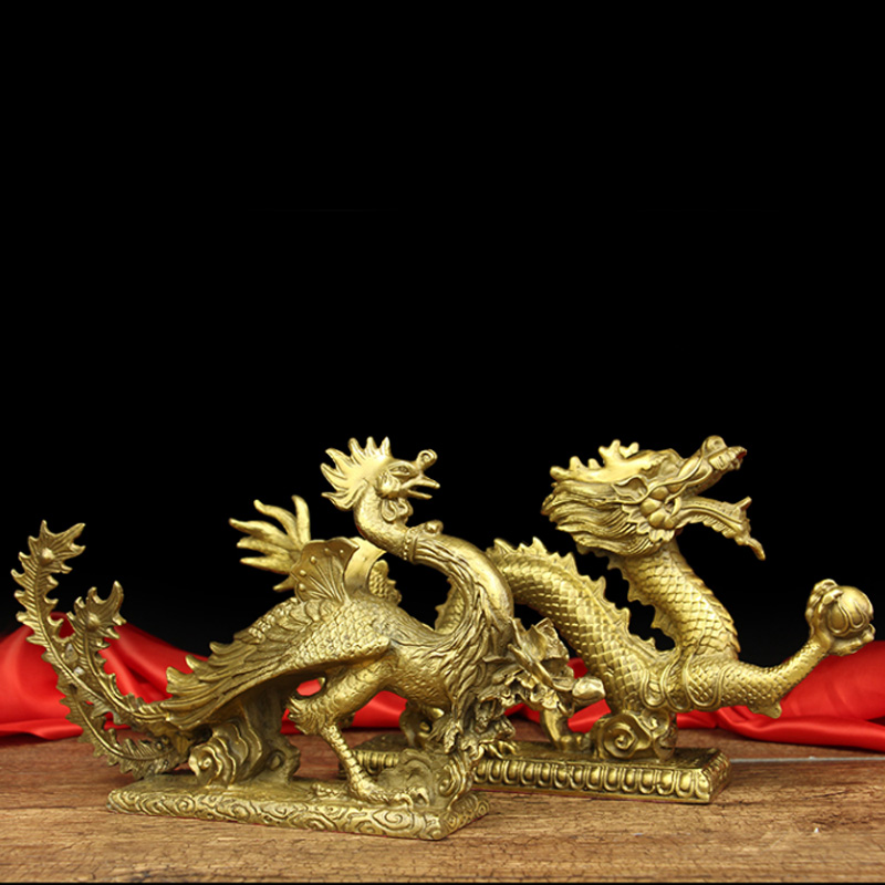 金属铜凤凰摆件吉祥物火凤凰龙凤一对家居客厅装饰品结婚礼品