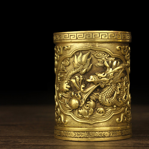 书架办公室桌面黄铜笔筒