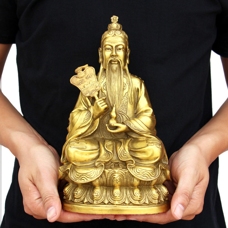 纯黄铜太上老君像家用供奉太清道德天尊老子铜像大号供奉祖师爷