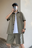 703-TZ207夏季男士工装休闲衬衫印花短裤套装松紧加拉链腰，男装套装，星座703