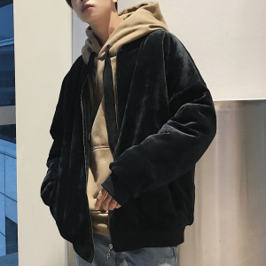 703-Y137港风秋冬男士金丝绒夹棉绣花夹克棉衣外套
