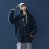 703-W199秋冬中性风拉绒羊羔毛卫衣加绒绣花套头帽衫，男装卫衣，星座703