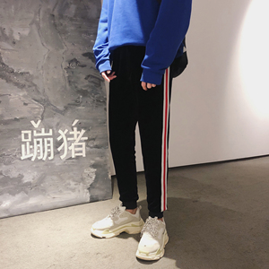 703-K05-P50 秋冬保暖加厚男士金丝绒双面加绒织带休闲裤图片