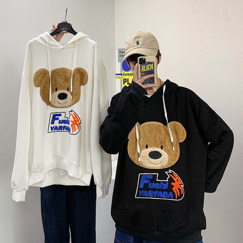 Couple's Plush Bear embroidered sweater pullover in spring and Autumn