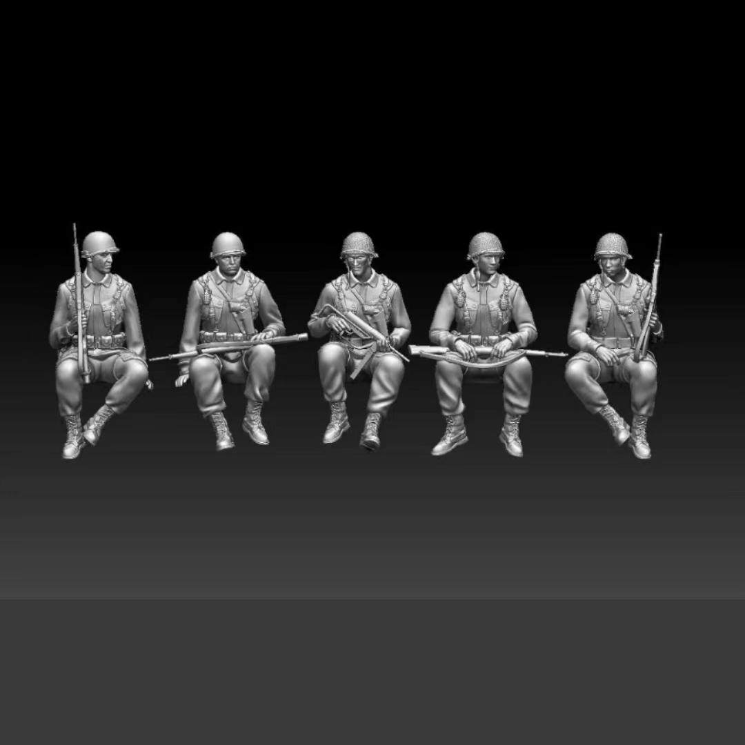 1/72 1/144 1/48 1/64  美军坐姿兵人5人 树脂模型