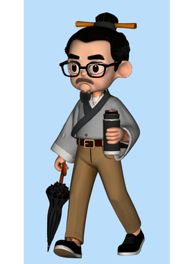 Nano Banana Tripo3d AI图生3D打印国风诗圣杜甫上班手办模型图纸