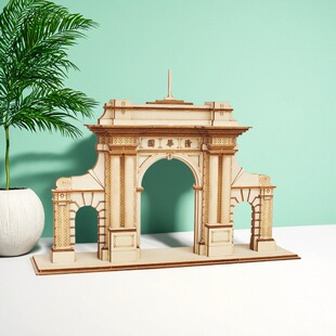 清华园拼装清华大学二校门木质拼装玩具定制立体拼图儿童益智玩具
