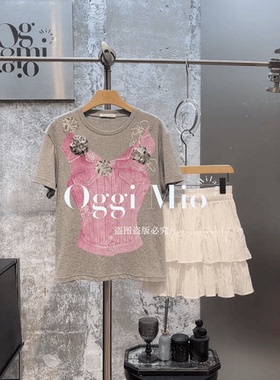 2024新款港味复古印花短袖T恤百搭设计感修身上衣