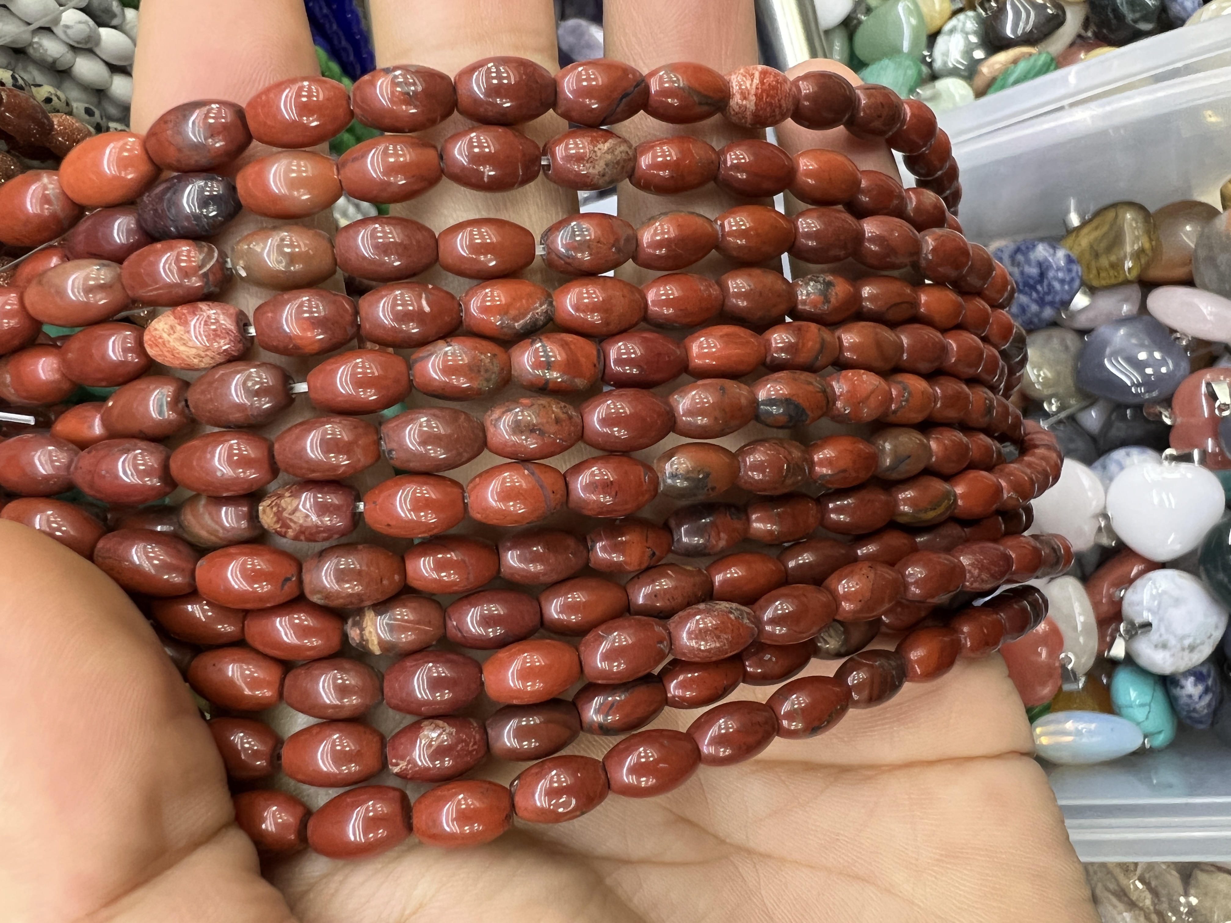 6*9mm天然红石米珠枣形珠半成品diy手工串珠手链项链饰品配件材料