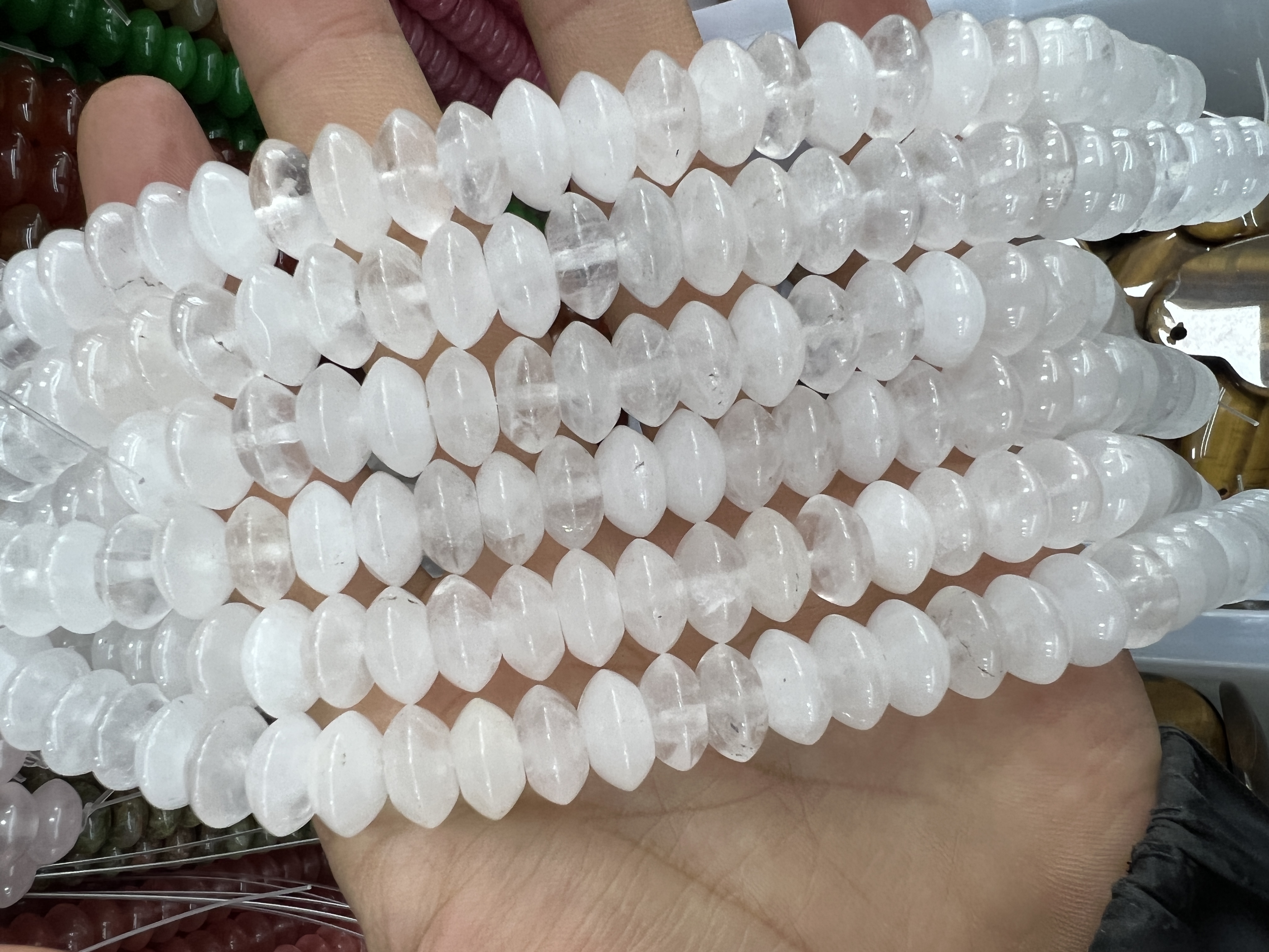 6*12mm天然无优化白水晶飞碟算盘珠diy珠散珠手链饰品配件管珠