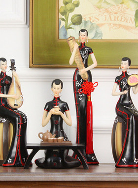 新中式风博古架树脂人物软装饰品