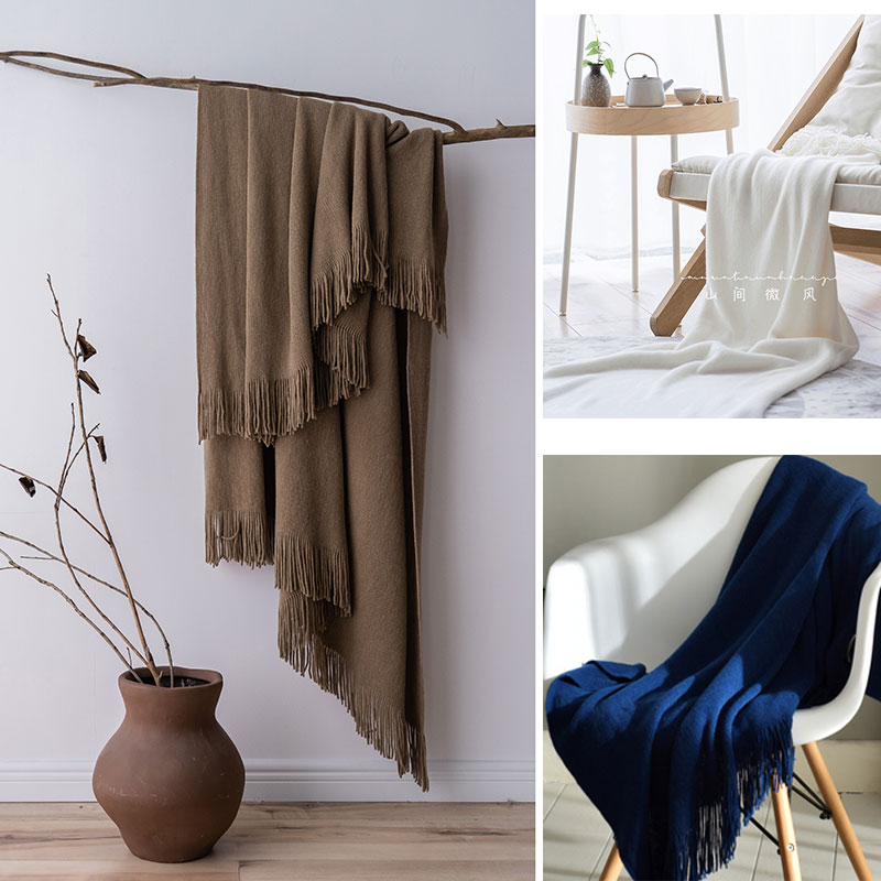 深蓝色咖色床尾巾美式样板间民宿