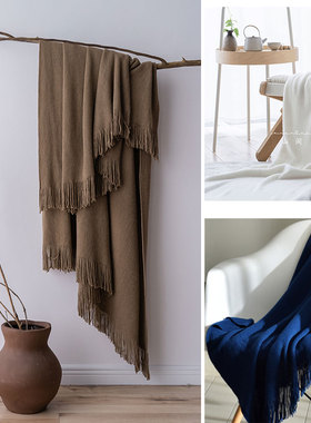 深蓝色咖色床尾巾沙发毯床搭巾样板间美式现代北欧搭毯民宿酒店