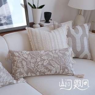 中古奶油风侘寂风自然风抱枕咖色靠包靠枕高级感客厅沙发靠垫腰枕