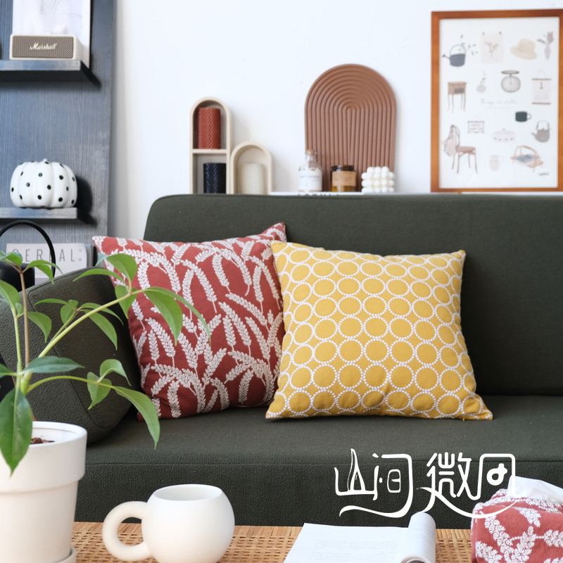 刺绣铃鼓靠垫日式绣花花朵高颜色