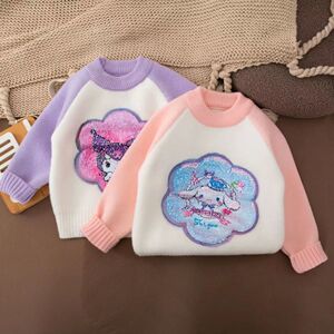 女童加绒毛衣变色库洛米亮片2024保暖秋冬宝宝长袖针织衫小童上衣