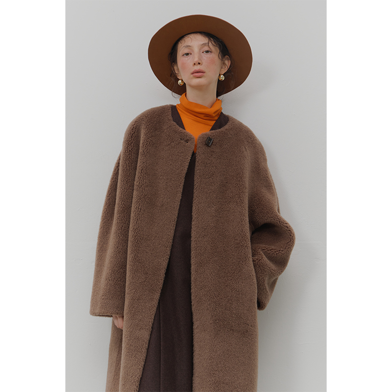 ItoshIroshI灰咖色小圓領大衣