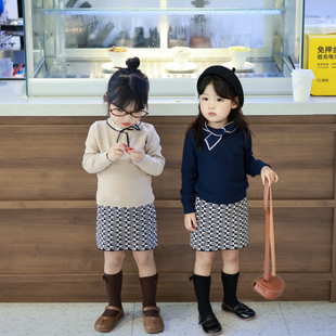 领结毛衣套头衫 Miyababy 女童2025秋冬韩版 针织套装 半身裙 2色长袖