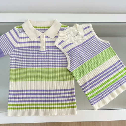 Miya天丝polo条纹针织衫背心