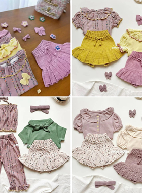 Miya mp夏季系列2025精梳棉碎花T恤领结花边领短袖上衣针织裤裙