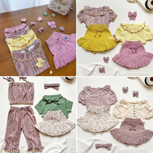 Miya mp夏季系列2025精梳棉碎花T恤领结花边领短袖上衣针织裤裙